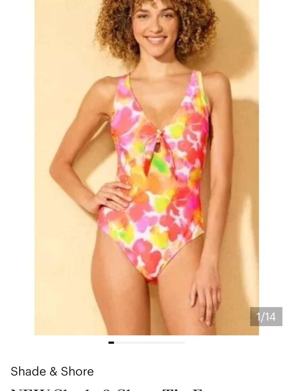 Shade & Shore Pink Floral One-Piece Swimsuit L Nwt